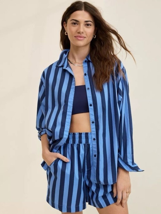 aerie Tops - Aerie Good Day Blue Stripe Oversized Boxy Button Down Shirt Size Large